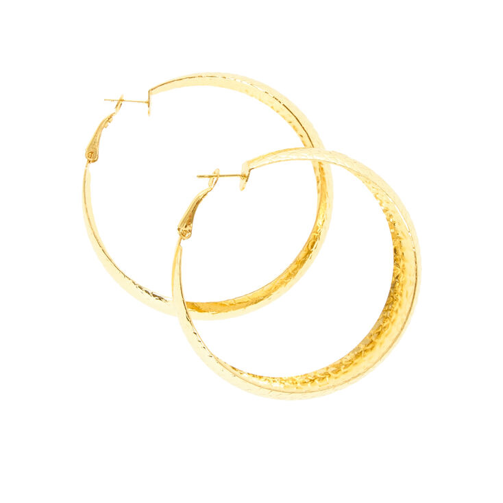 Wide Gold Hammered Hoop Earrings,