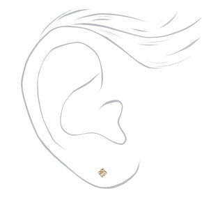14kt Yellow Gold Crystal Square Studs Ear Piercing Kit with Ear Care Solution,