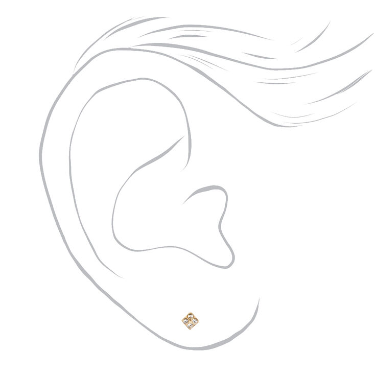 14kt Yellow Gold Crystal Square Studs Ear Piercing Kit with Ear Care Solution,