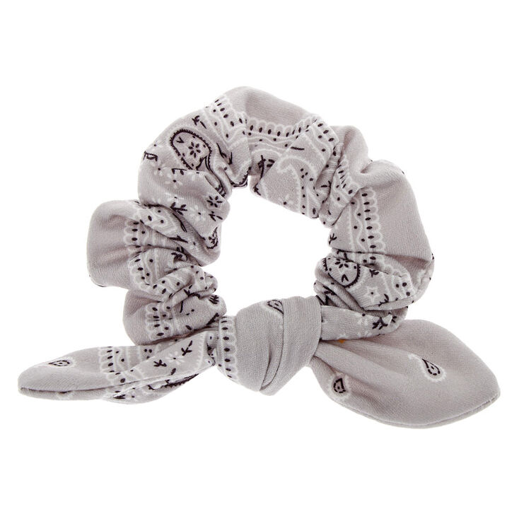 Bandana Knotted Bow Hair Scrunchie - Light Gray,