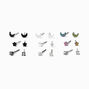 Mixed Metal Crescent Moon, Star, &amp; Crystal Stud Earrings - 9 Pack,