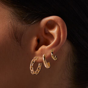 Gold-tone Graduated Embellished Hoop Earring Stackables Set - 6 Pack,