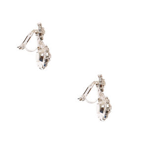 Silver 1&quot; Embellished Halo Clip On Drop Earrings,