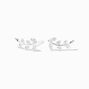 Icing Select Sterling Silver Cubic Zirconia Whispy Leaf Stud Earrings,