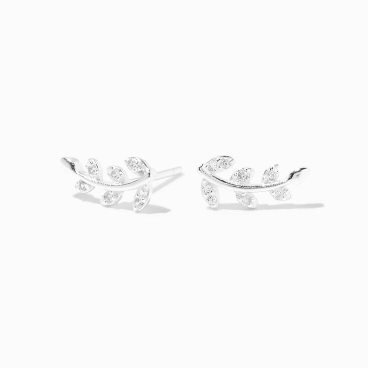 Icing Select Sterling Silver Cubic Zirconia Whispy Leaf Stud Earrings,