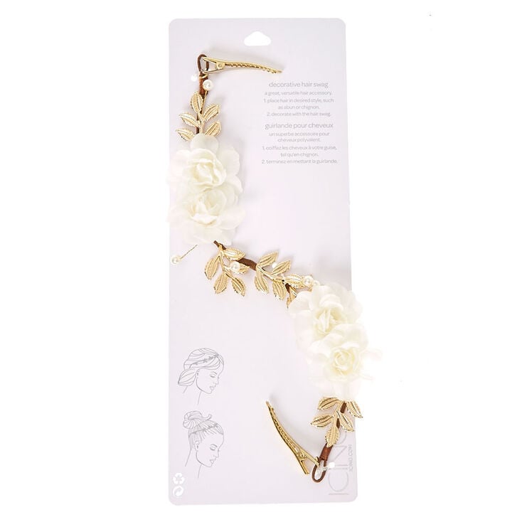 White Floral Gold-Tone Clip On Flower Crown,