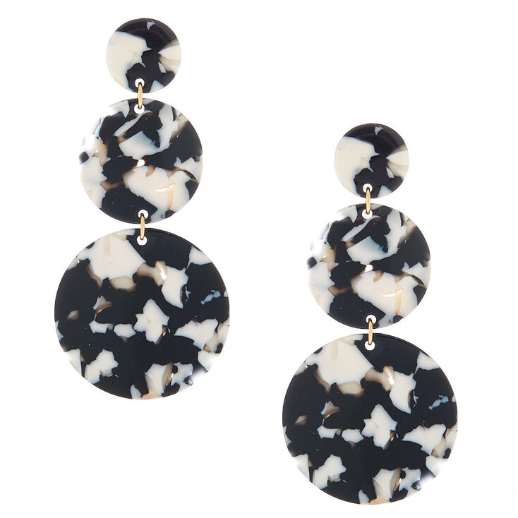 Gold 3" Round Tortoiseshell Drop Earrings - Black,