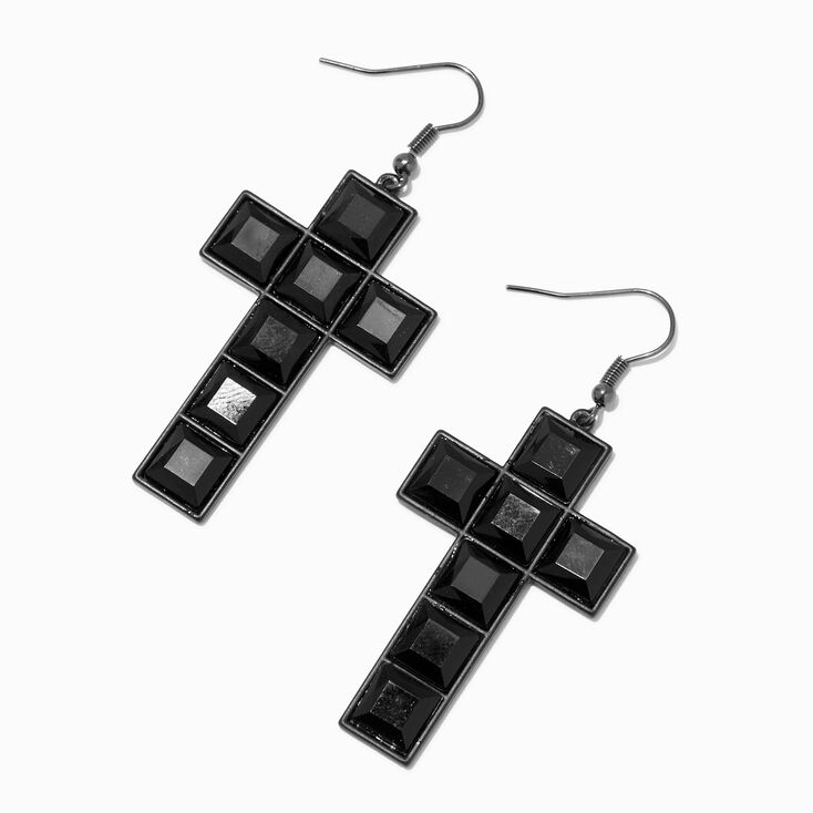 Black 3&quot; Cross Drop Earrings,