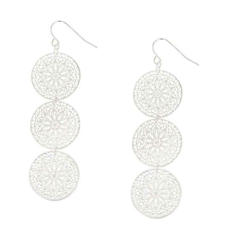 Silver Tone Filigree Circle Drop Earrings,