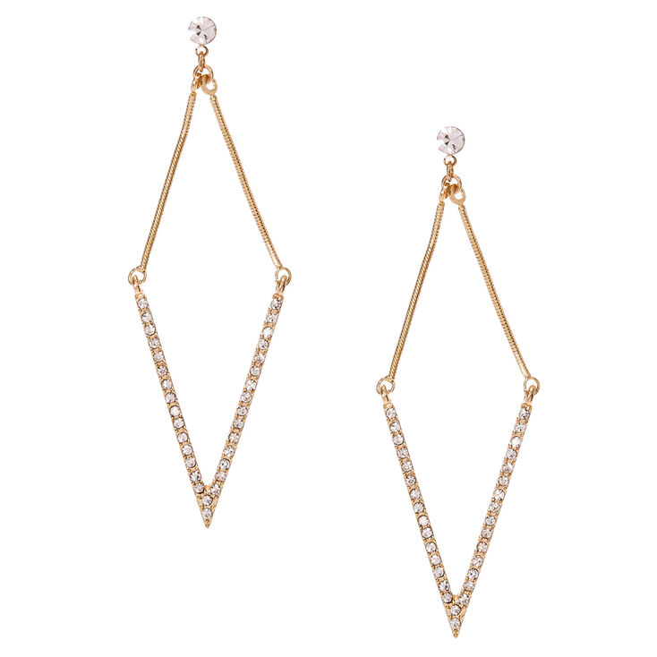 Gold Tone Rhinestone Arrow Drop Earrings,