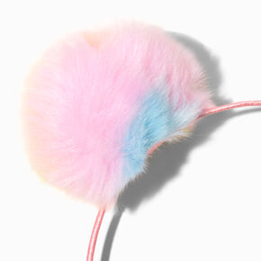 Pastel Rainbow Bear Furry Pom Pom Ears Headband,