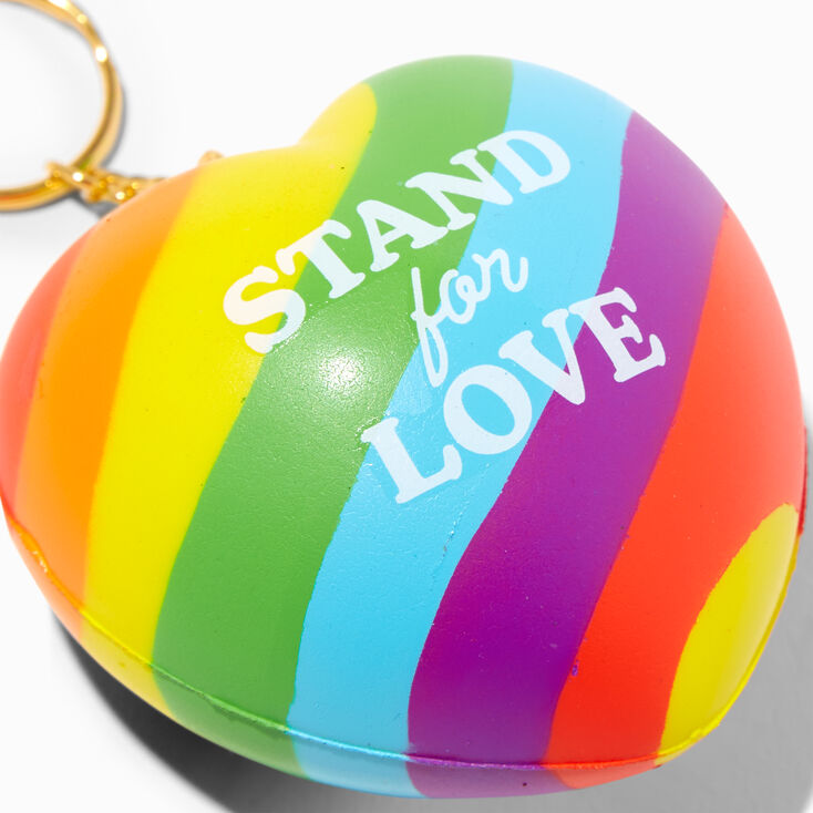&quot;Stand for Love&quot; Rainbow Stripe Heart Stress Ball Keychain,