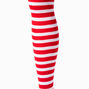 Red &amp; White Striped Furry Trim Over The Knee Socks,