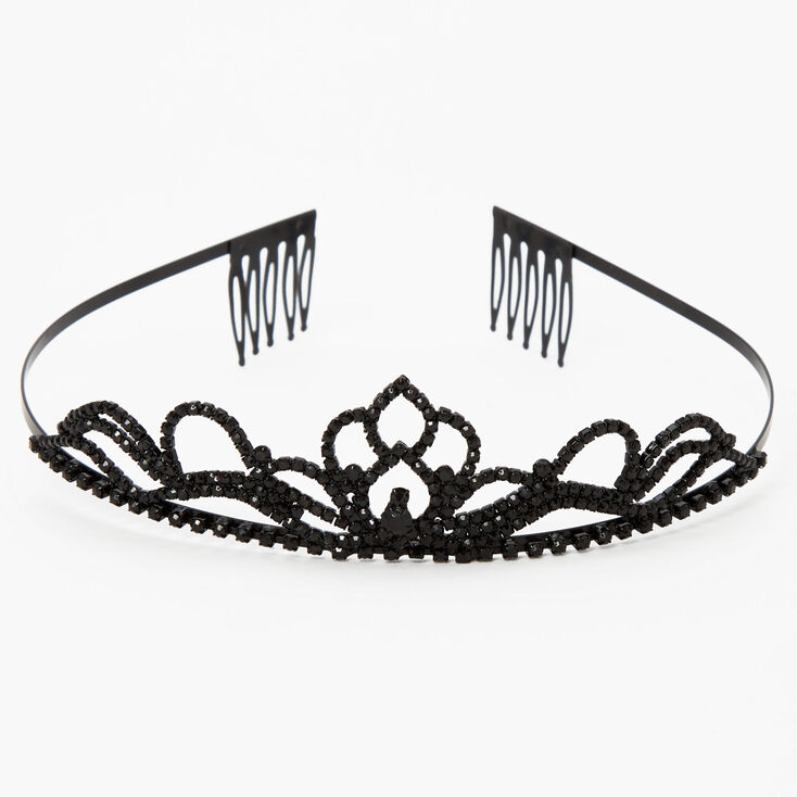 Jet Black Cubic Zirconia Lotus Flower Tiara,