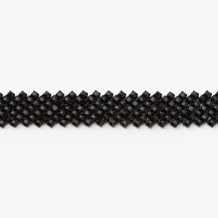 Jet Black Rhinestone Zig Zag Statement Choker Necklace,