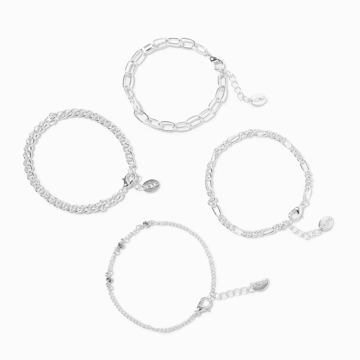 Silver Geometric Chain Bracelets - 4 Pack,