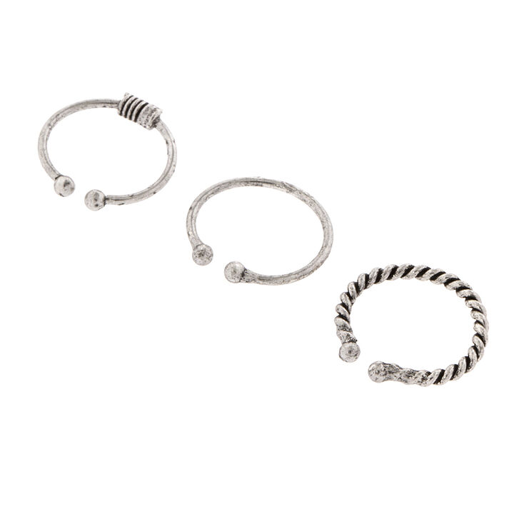 Assorted Texture Silver Faux Nose Hoops Set of 3,