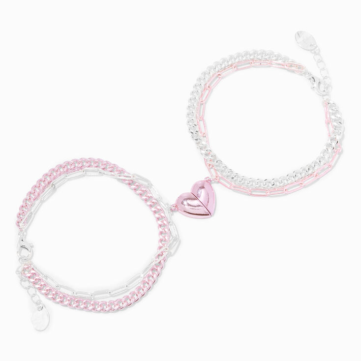 Best Friends Pink Split Heart Charm Multi-Strand Bracelets - 2 Pack,