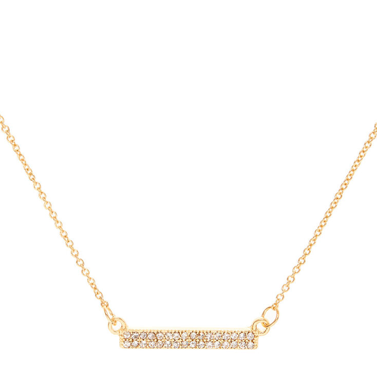 Crystal Pave Gold Bar Necklace,
