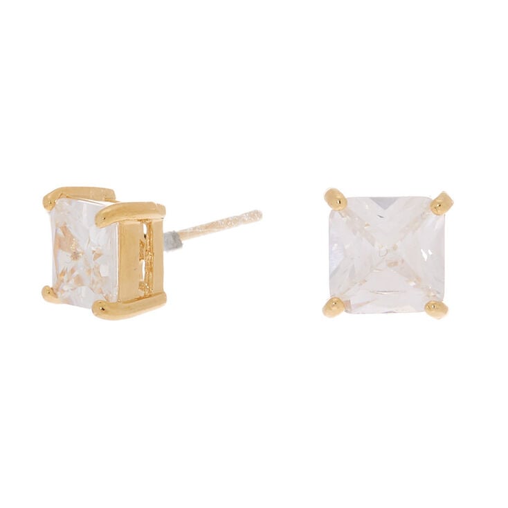 18kt Gold Plated Cubic Zirconia Square Stud Earrings,