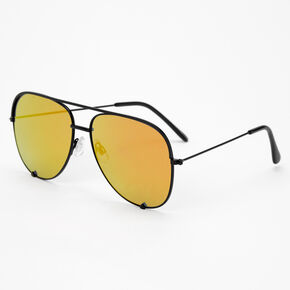 Red &amp; Yellow Tinted Aviator Sunglasses - Black,