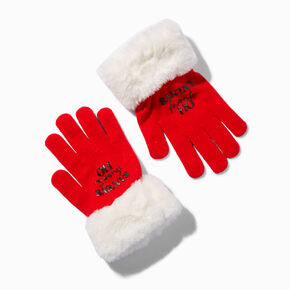 &quot;Santa&#39;s Favorite Ho&quot; Red Furry-Trim Gloves,