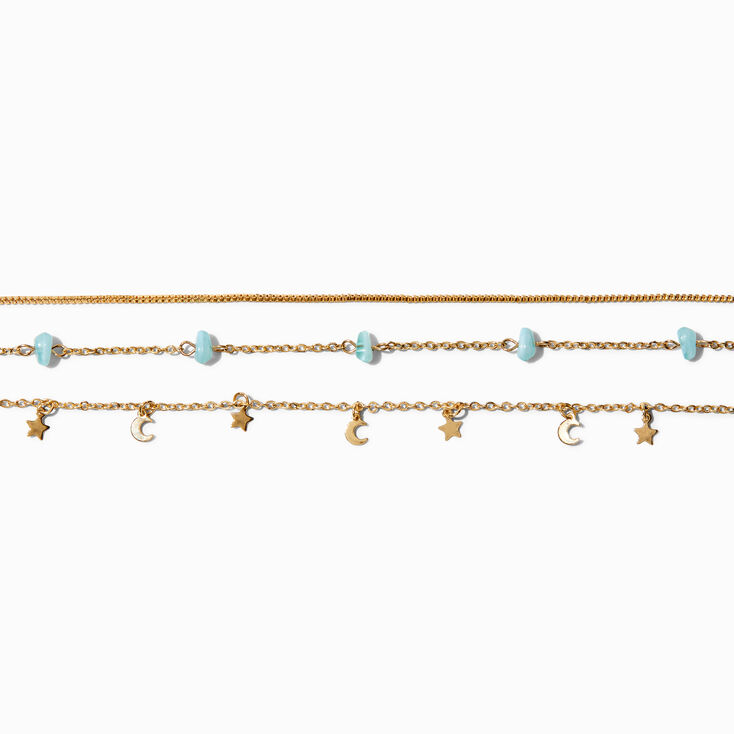 Blue Bead &amp; Gold Celestial Choker Necklaces - 3 Pack,