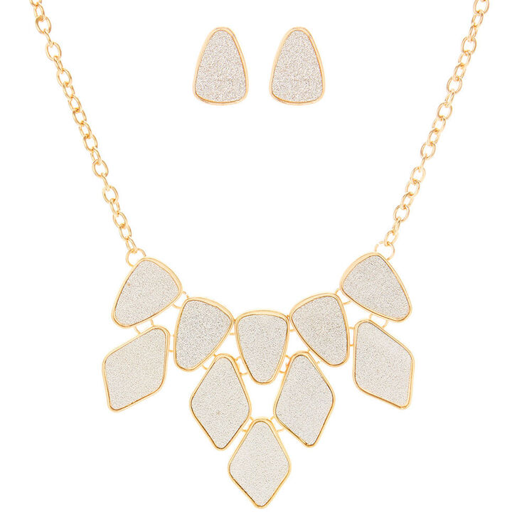 Gold Glitter Tape Statement Necklace & Earrings Set,