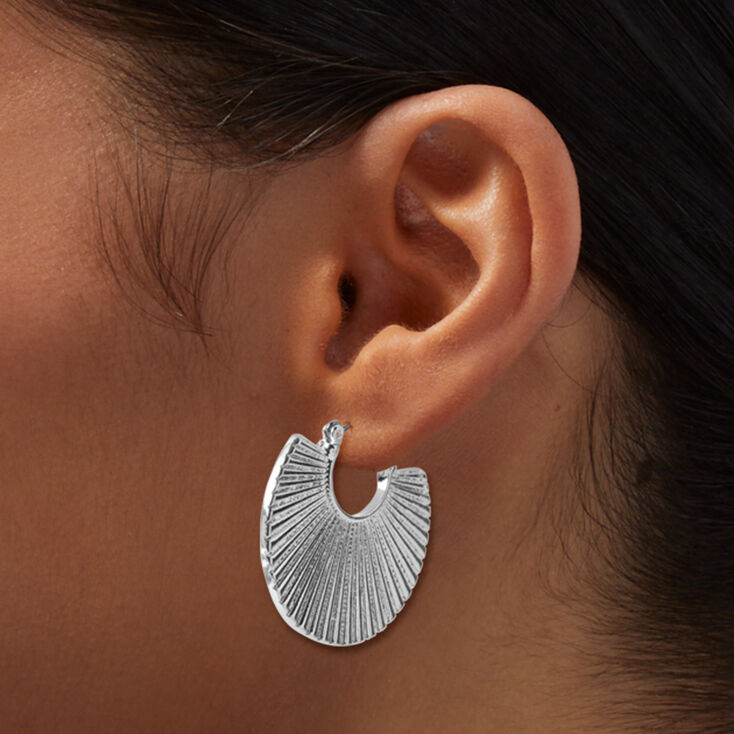 Silver-tone Ridged Disc 40MM Hoop Earrings,