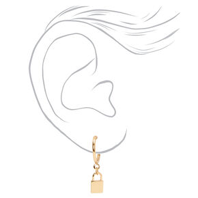 Gold Padlock Necklace, Earrings, &amp; Ring Set - 3 Pack,