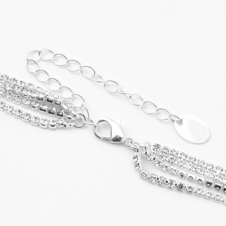 Silver Rhinestone Multi Strand Chain Necklace,