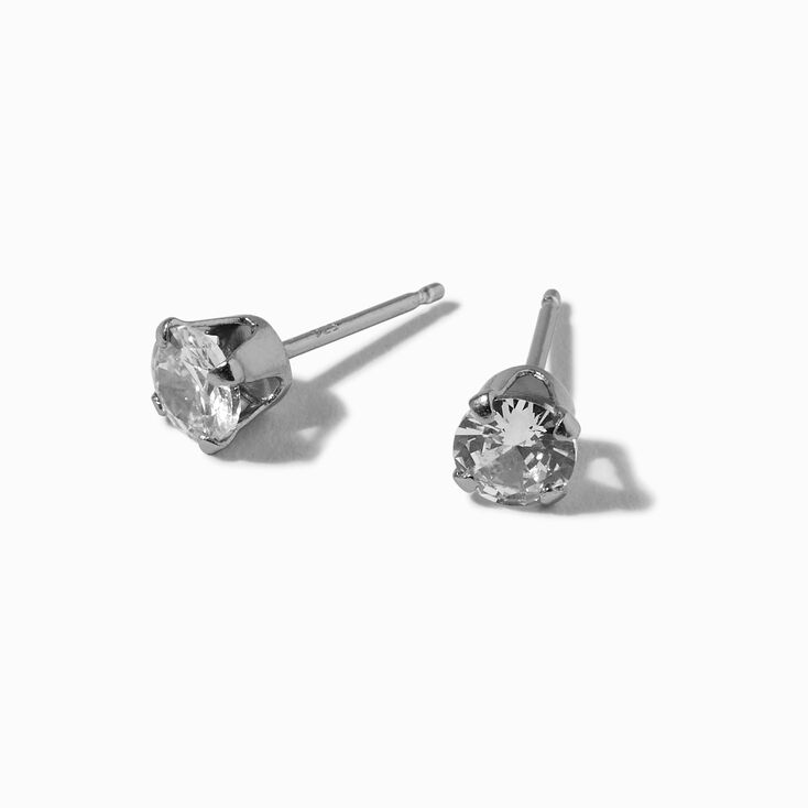 Icing Select Sterling Silver Platinum 5MM Round Cubic Zirconia Stud Earrings,