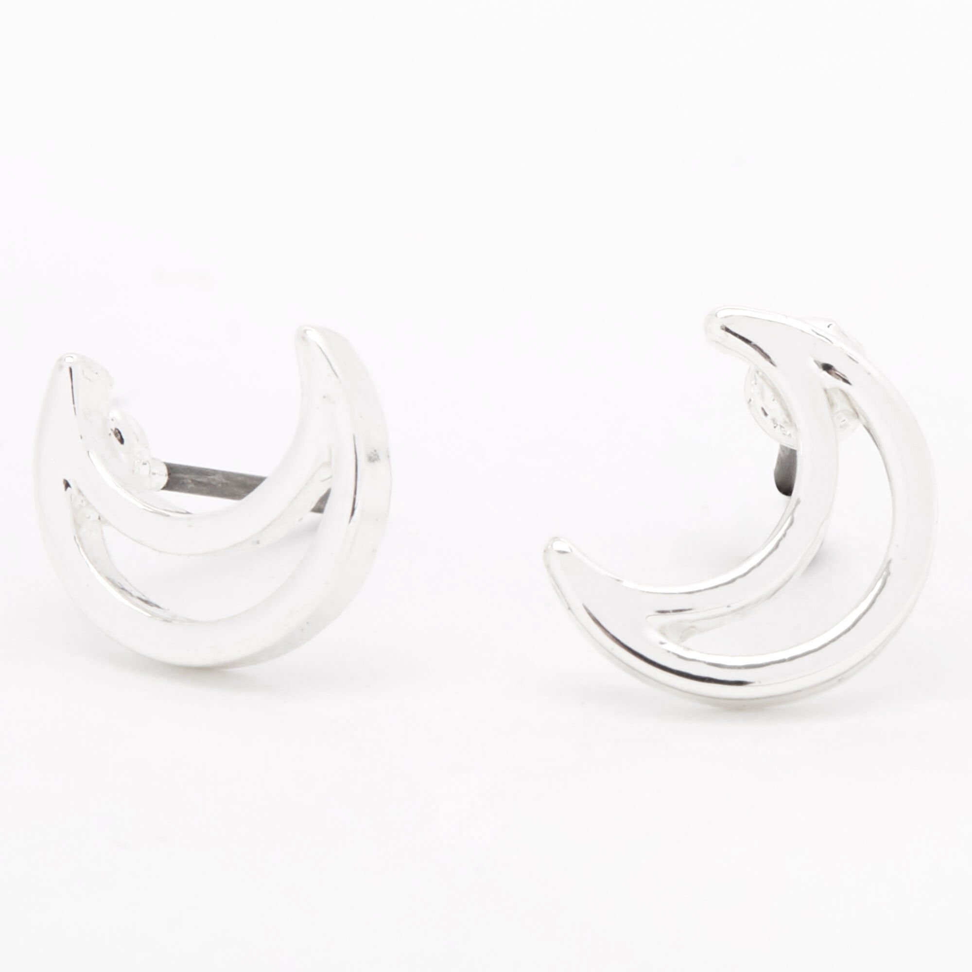 Silver Open Moon Stud Earrings Icing US