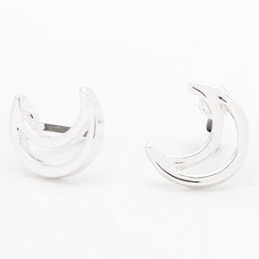 Silver Open Moon Stud Earrings,