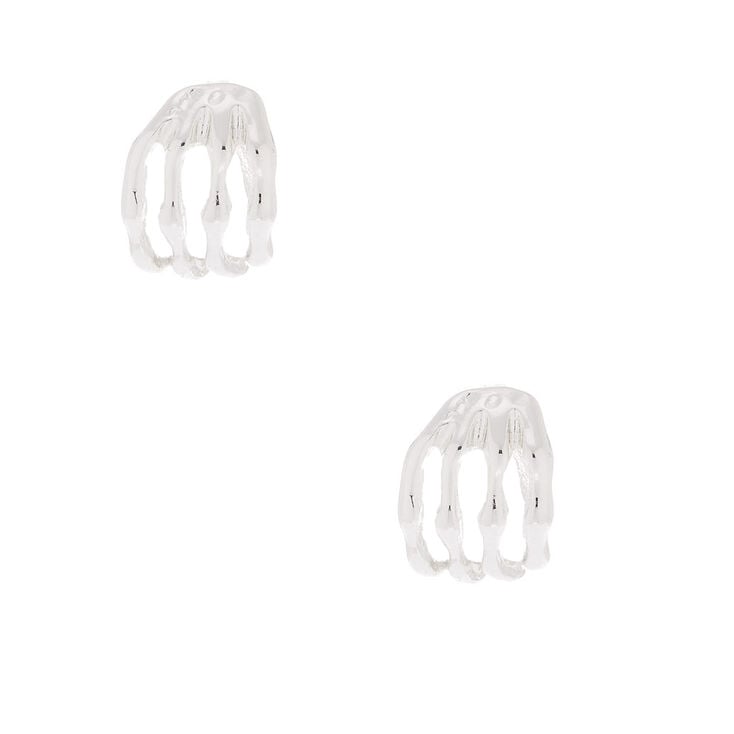 Silver Skeleton Hand Stud Earrings,