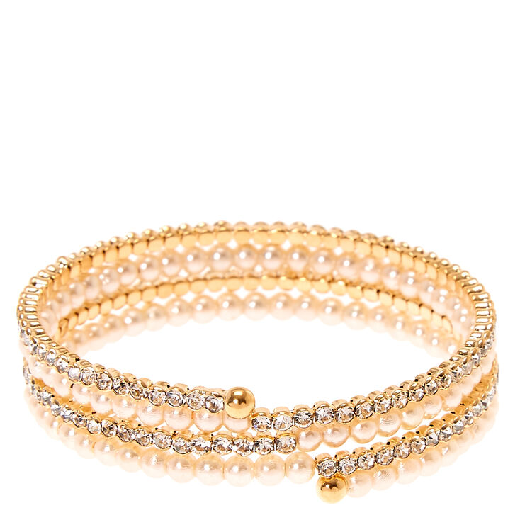 Faux Pearl & Crystal Coil Bracelet,