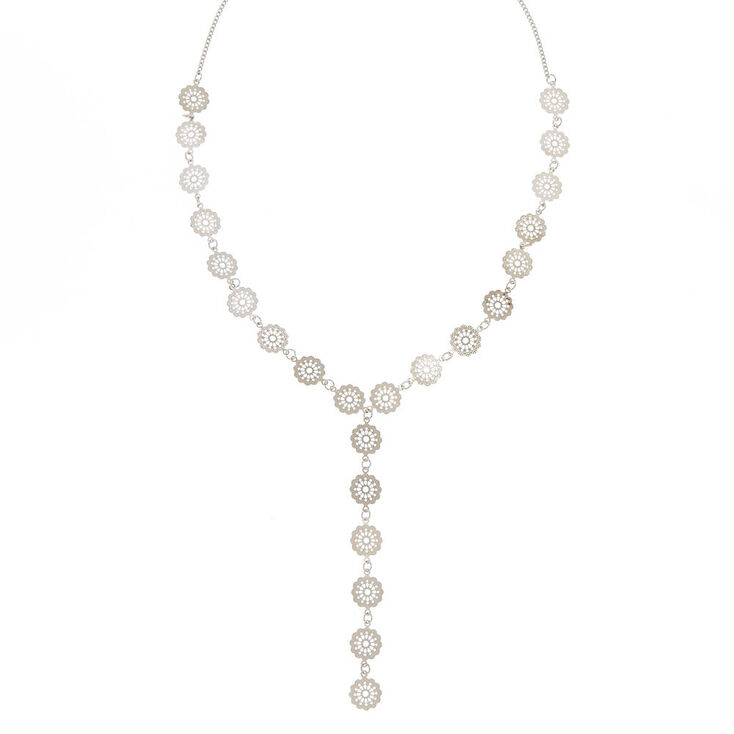Silver-Tone Long Filigree Necklace,
