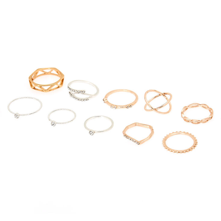 Mixed Metal Textured Ring Set - 10 Pack,