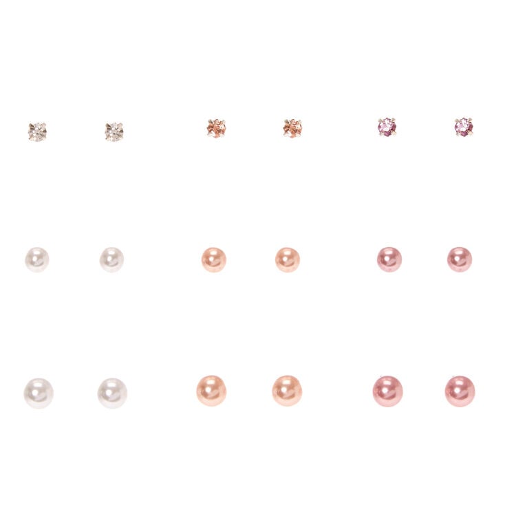 Ivory & Pink Graduate Faux Pearl Stud Earrings - 9 Pack,