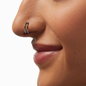 Silver-tone Stainless Steel Double Hoop Faux Nose Ring,