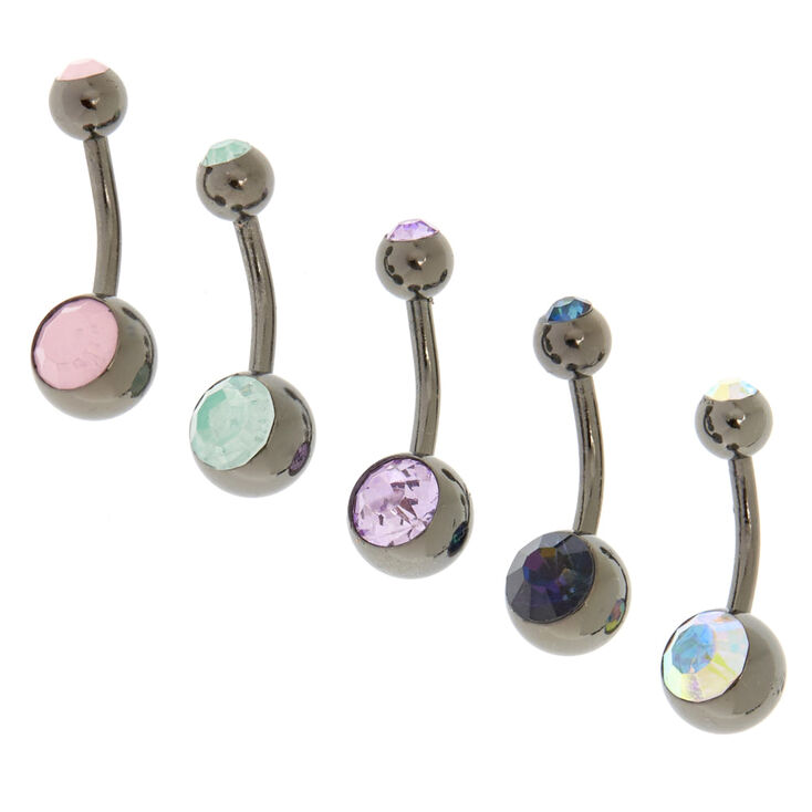 14G Hematite Pastel Gem Belly Bars,