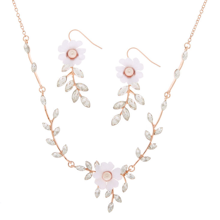 Rhinestone Leaf & Flower Jewelry Set - 2 Pack,