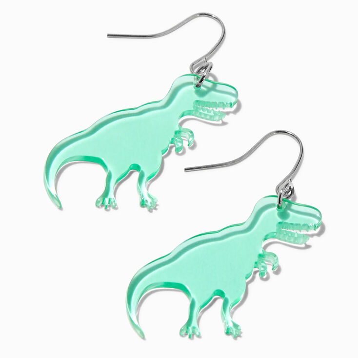 Green T-Rex Dinosaur 1.5&quot; Drop Earrings,