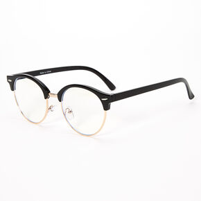 Solar Blue Light Reducing Round Browline Clear Lens Frames - Black,