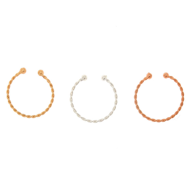 Mixed Metal Twisted Faux Hoop Nose Rings - 3 Pack,