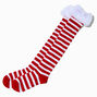 Furry Trim Red &amp; White Striped Over the Knee Socks,