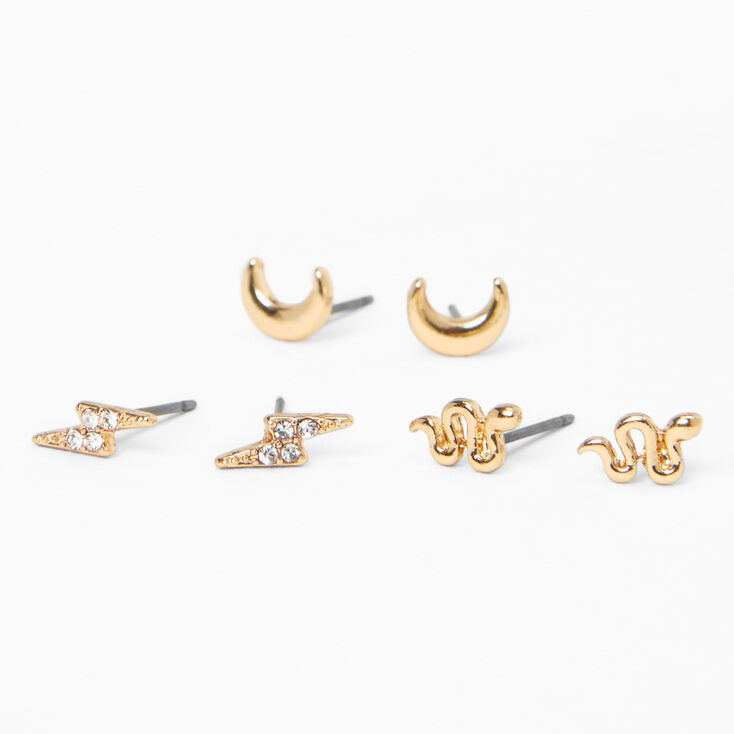 Gold Celestial Stud Earring Stackables Set - 3 Pack,