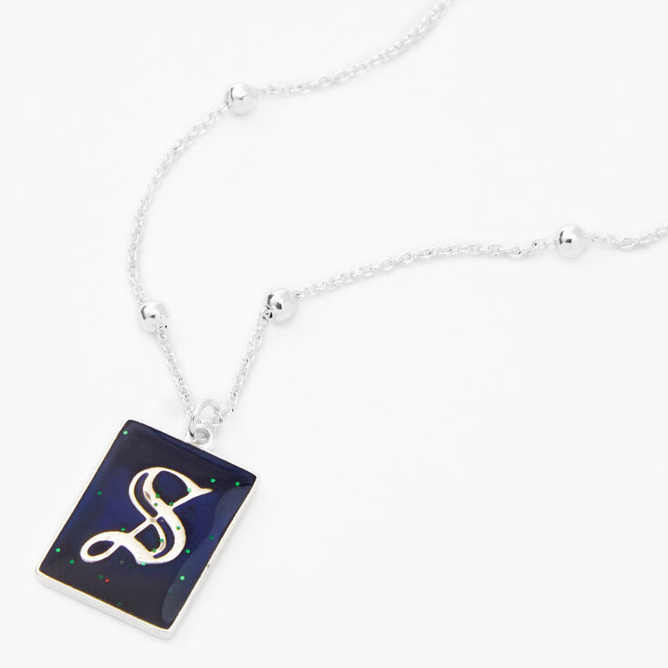 Silver Initial Rectangle Mood Pendant Necklace - S,