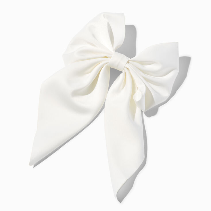 White Satin Hair Bow Clip,