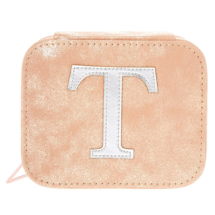 Blush Pink "T" Initial Jewelry Case,